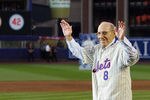 NEW YORK - SEPTEMBER 28:  Former Mets manager Yogi Berra greets fans from the field in a post game ceremony after the last regular season baseball game ever played in Shea Stadium against the Florida Marlins on September 28, 2008 in the Flushing neighborhood of the Queens borough of New York City. The Mets plan to start next season at their new stadium Citi Field after playing in Shea for over 44 years.  (Photo by Jim McIsaac/Getty Images)