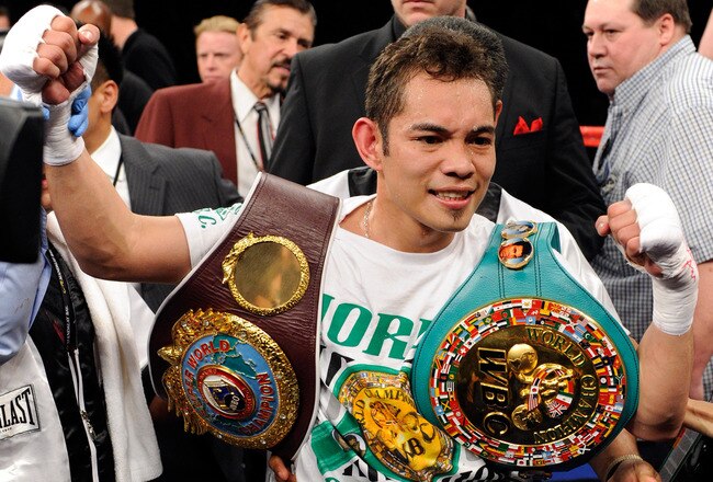 LAS VEGAS, NV - FEBRUARY 19:  Nonito Donaire of the Philippines celebrates his second-round TKO victory over Fernando Montiel of Mexico during their WBC/WBO bantamweight championship bout at the Mandalay Bay Events Center February 19, 2011 in Las Vegas, Nevada.  (Photo by Ethan Miller/Getty Images)