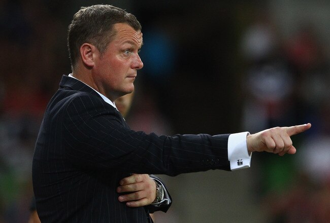 MELBOURNE, AUSTRALIA - FEBRUARY 04: Victory coach Jim Magilton gestures during the round 18 A-League match between the Melbourne Heart and the Melbourne Victory at AAMI Park on February 4, 2012 in Melbourne, Australia.  (Photo by Robert Cianflone/Getty Images)