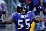 BALTIMORE, MD - JANUARY 15:  Terrell Suggs #55 of the Baltimore Ravens celebrates during the third quarter of the AFC Divisional playoff game against the Houston Texans at M&T Bank Stadium on January 15, 2012 in Baltimore, Maryland.  (Photo by Patrick McDermott/Getty Images)
