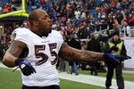FOXBORO, MA - JANUARY 22:  Terrell Suggs #55 of the Baltimore Ravens warms up prior to their AFC Championship Game against the New England Patriots at Gillette Stadium on January 22, 2012 in Foxboro, Massachusetts.  (Photo by Rob Carr/Getty Images)