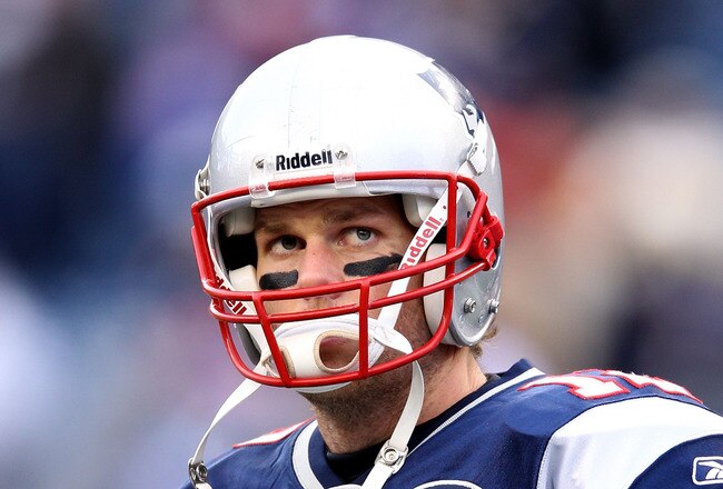 FOXBORO, MA - JANUARY 22:  Tom Brady #12 of the New England Patriots looks on against the Baltimore Ravens during their AFC Championship Game at Gillette Stadium on January 22, 2012 in Foxboro, Massachusetts.  (Photo by Elsa/Getty Images)