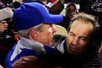 EAST RUTHERFORD, NJ - DECEMBER 29:  Head coach Tom Coughlin of the New York Giants congratulates head coach Bill Belichick of the New England Patriots after their game on December 29, 2007 at Giants Stadium in East Rutherford, New Jersey.  (Photo by Chris McGrath/Getty Images)
