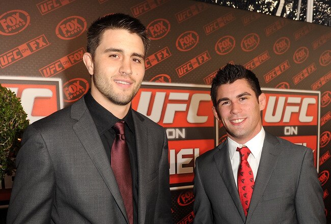 ANAHEIM, CA - NOVEMBER 12:  Mixed martial arts fighters Carlos Condit (L) and Dominick Cruz attend UFC on Fox:  Live Heavyweight Championship at the Honda Center on November 12, 2011 in Anaheim, California.  (Photo by Jason Merritt/Getty Images)