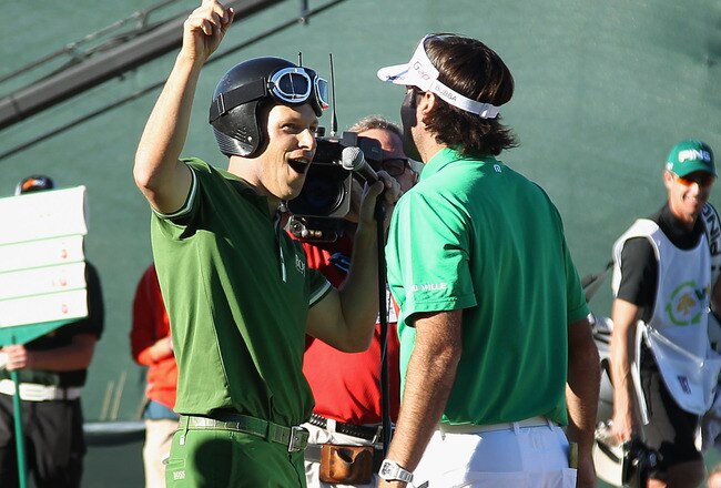SCOTTSDALE, AZ - FEBRUARY 04:  (L-R) Ben Crane and Bubba Watson sing for the fans on 16th hole tee during the third round of the Waste Management Phoenix Open at TPC Scottsdale on February 4, 2012 in Scottsdale, Arizona.  (Photo by Christian Petersen/Getty Images)