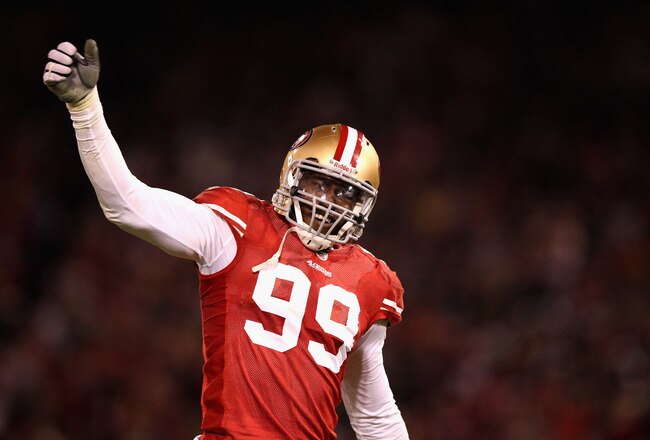 SAN FRANCISCO, CA - DECEMBER 19:  Aldon Smith #99 of the San Francisco 49ers in action against the Pittsburgh Steelers at Candlestick Park on December 19, 2011 in San Francisco, California.  (Photo by Ezra Shaw/Getty Images)