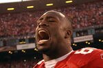 SAN FRANCISCO, CA - JANUARY 14:  Vernon Davis #85 of the San Francisco 49ers celebrates after they beat the New Orleans Saints in the NFC Divisional playoff game at Candlestick Park on January 14, 2012 in San Francisco, California.  (Photo by Ezra Shaw/Getty Images)
