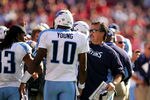 SAN FRANCISCO - NOVEMBER 08:  Head coach Jeff Fisher of the Tennessee Titans congratulates Vince Young #10 after Young ran in for a touchdown against the San Francisco 49ers at Candlestick Park on November 8, 2009 in San Francisco, California.  (Photo by Ezra Shaw/Getty Images)
