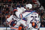 UNIONDALE, NY - DECEMBER 31: Sam Gagner #89 of the Edmonton Oilers scores at 12:58 of the first period against the New York Islanders at the Nassau Veterans Memorial Coliseum on December 31, 2011 in Uniondale, New York.  (Photo by Bruce Bennett/Getty Images)