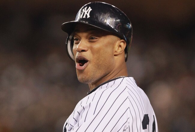 NEW YORK, NY - OCTOBER 06:  Robinson Cano #24 of the New York Yankees reacts after he hit an infield single in the bottom of the seventh inning against the Detroit Tigers during Game Five of the American League Championship Series at Yankee Stadium on October 6, 2011 in the Bronx borough of New York City.  (Photo by Nick Laham/Getty Images)