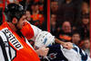 PHILADELPHIA, PA - JANUARY 31:  Chris Thorburn #22 of the Winnipeg Jets fights with Tom Sestito #32 of the Philadelphia Flyers during the third period of an NHL hockey game at Wells Fargo Center on January 31, 2012 in Philadelphia, Pennsylvania.  (Photo by Paul Bereswill/Getty Images)