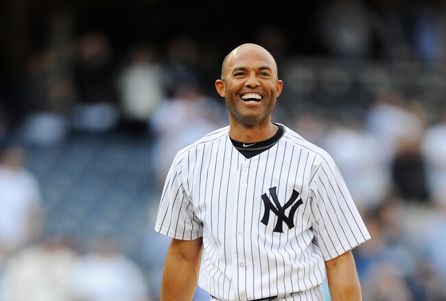 NEW YORK, NY - SEPTEMBER 19:  Mariano Rivera  #42 of the New York Yankees reacts after becoming the all-time leader in saves after defeating the Minnesota Twins at Yankee Stadium on September 19, 2011 in the Bronx borough of New York City. Rivero recorded his 602 save.  (Photo by Patrick McDermott/Getty Images)