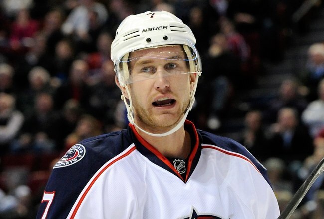 MONTREAL, CANADA - DECEMBER 6:  Jeff Carter #7 of the Columbus Blue Jackets skates during the NHL game against the Montreal Canadiens at the Bell Centre on December 6, 2011 in Montreal, Quebec, Canada.  The Blue Jackets defeated the Canadiens 3-2 in a shootout.  (Photo by Richard Wolowicz/Getty Images)