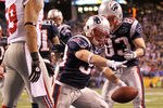INDIANAPOLIS, IN - FEBRUARY 05:  Danny Woodhead #39 of the New England Patriots celebrates after catching a three yard touchdown pass from Tom Brady #12 in the second quarter against the New York Giants during Super Bowl XLVI at Lucas Oil Stadium on February 5, 2012 in Indianapolis, Indiana.  (Photo by Jamie Squire/Getty Images)