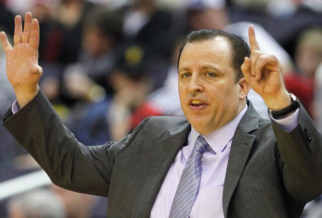 WASHINGTON, DC - JANUARY 30: Head coach Tom Thibodeau of the Chicago Bulls motions to his team during the first half against the Washington Wizards at Verizon Center on January 30, 2012 in Washington, DC. NOTE TO USER: User expressly acknowledges and agrees that, by downloading and or using this photograph, User is consenting to the terms and conditions of the Getty Images License Agreement.  (Photo by Rob Carr/Getty Images)