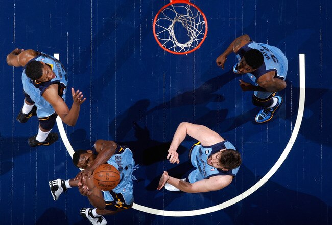 ATLANTA, GA - FEBRUARY 02:  Tony Allen #9 of the Memphis Grizzlies leaps for a rebound against the Atlanta Hawks at Philips Arena on February 2, 2012 in Atlanta, Georgia.  NOTE TO USER: User expressly acknowledges and agrees that, by downloading and or using this photograph, User is consenting to the terms and conditions of the Getty Images License Agreement.  (Photo by Kevin C. Cox/Getty Images)