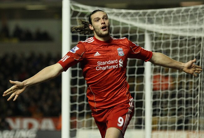 WOLVERHAMPTON, ENGLAND - JANUARY 31:  Andy Carroll of Liverpool celebrates his goal during the Barclays Premier League match between Wolverhampton Wanderers and Liverpool at Molineux on January 31, 2012 in Wolverhampton, England.  (Photo by Clive Mason/Getty Images)