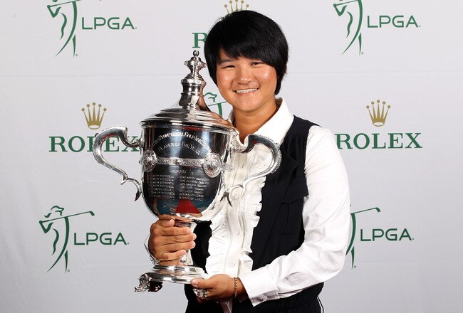 ORLANDO, FL - NOVEMBER 17:  Yani Tseng of Taiwan poses with the Player of the Year trophy at the LPGA Rolex Awards Reception at the Hyatt Regency Grand Cypress on November 17, 2011 in Orlando, Florida.  (Photo by Sam Greenwood/Getty Images)