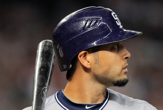 PHOENIX, AZ - SEPTEMBER 09:  Jason Bartlett #8 of the San Diego Padres walks back to the dugout after striking out during the MLB game against the Arizona Diamondbacks at Chase Field on September 9, 2011 in Phoenix, Arizona.  (Photo by Chris Pondy/Getty Images)