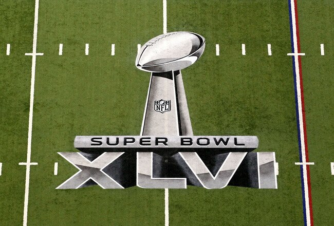 INDIANAPOLIS, IN - FEBRUARY 05:  A detail of the official Super Bowl XLVI logo painted on the field during Super Bowl XLVI between the New York Giants and the New England Patriots at Lucas Oil Stadium on February 5, 2012 in Indianapolis, Indiana.  (Photo by Andy Lyons/Getty Images)