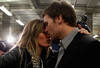 INDIANAPOLIS, IN - FEBRUARY 05:  Tom Brady #12 of the New England Patriots is comforted by his wife Gisele Bundchen after losing to the New York Giants by a score of 21-17 in Super Bowl XLVI at Lucas Oil Stadium on February 5, 2012 in Indianapolis, Indiana.  (Photo by Rob Carr/Getty Images)
