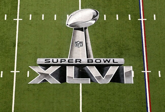 INDIANAPOLIS, IN - FEBRUARY 05:  A detail of the official Super Bowl XLVI logo painted on the field during Super Bowl XLVI between the New York Giants and the New England Patriots at Lucas Oil Stadium on February 5, 2012 in Indianapolis, Indiana.  (Photo by Andy Lyons/Getty Images)
