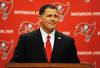 TAMPA, FL - JANUARY 27:  Coach Greg Schiano of the Tampa Bay Buccaneers speaks to the media at an introduction press conference at the team training facility January 27, 2012 in Tampa, Florida. (Photo by Al Messerschmidt/Getty Images)
