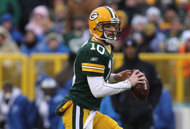 GREEN BAY, WI - JANUARY 01: Matt Flynn #10 of the Green Bay Packers rolls out to look for a receiver against the Detroit Lions at Lambeau Field on January 1, 2012 in Green Bay, Wisconsin. (Photo by Jonathan Daniel/Getty Images)