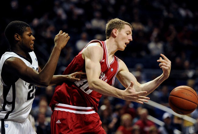 STATE COLLEGE, PA - JANUARY 08: Cody Zeller #40 of the Indiana Hoosiers has the ball stripped from him by Jonathan Graham #25 of the Penn State Nittany Lions during the second half at the Bryce Jordan Center on January 8, 2012 in State College, Pennsylvania. The Indiana Hoosiers won, 88-82. (Photo by Patrick Smith/Getty Images)