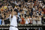 DETROIT, MI - OCTOBER 13:  Justin Verlander #35 of the Detroit Tigers waves to the crowd after being pulled in the eighth inning of Game Five of the American League Championship Series at Comerica Park on October 13, 2011 in Detroit, Michigan.  (Photo by Harry How/Getty Images)