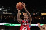 NEW ORLEANS, LA - JANUARY 04:  Lou Williams #23 of the Philadelphia 76ers shoots the ball over Jarrett Jack #2 of the New Orleans Hornets at New Orleans Arena on January 4, 2012 in New Orleans, Louisiana.  The 76ers defeated the Hornets 101-93.   NOTE TO USER: User expressly acknowledges and agrees that, by downloading and or using this photograph, User is consenting to the terms and conditions of the Getty Images License Agreement.  (Photo by Chris Graythen/Getty Images)