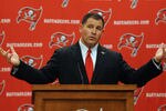 TAMPA, FL - JANUARY 27:  Coach Greg Schiano of the Tampa Bay Buccaneers speaks to the media at an introduction press conference at the team training facility January 27, 2012 in Tampa, Florida. (Photo by Al Messerschmidt/Getty Images)