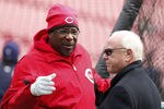 CINCINNATI, OH - MARCH 31: Cincinnati Reds manager Dusty Baker talks with general manager Walt Jocketty before the opening day game against the Milwaukee Brewers at Great American Ballpark on March 31, 2011 in Cincinnati, Ohio. (Photo by Joe Robbins/Getty Images)