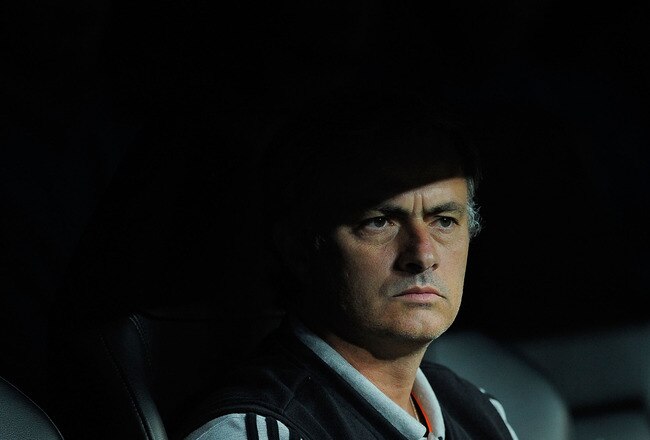MADRID, SPAIN - OCTOBER 18:  Real Madrid head coach Jose Mourinho looks on before the start of the UEFA Champions League Group D match between Real Madrid CF and Olympique Lyonnais at Estadio Santiago Bernabeu on October 18, 2011 in Madrid, Spain.  (Photo by Denis Doyle/Getty Images)