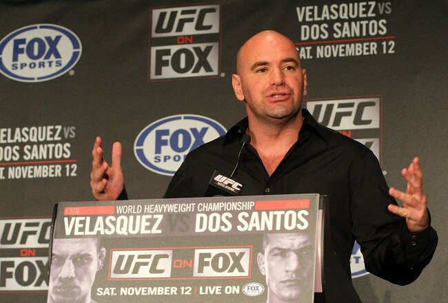 HOLLYWOOD, CA - SEPTEMBER 20:  UFC President Dana White speaks during the UFC on Fox: Velasquez v Dos Santos - Press Conference at W Hollywood on September 20, 2011 in Hollywood, California.  (Photo by Victor Decolongon/Getty Images)