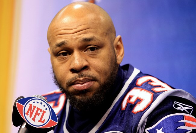 INDIANAPOLIS, IN - JANUARY 31:  Kevin Faulk #33 of the New England Patriots answers questions from the media during Media Day ahead of Super Bowl XLVI against the New York Giants at Lucas Oil Stadium on January 31, 2012 in Indianapolis, Indiana.  (Photo by Scott Halleran/Getty Images)