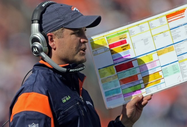 DENVER - SEPTEMBER 14:  Quarterback coach Jeremy Bates of the Denver Broncos gives direction against the San Diego Chargers during NFL action at Invesco Field at Mile High on September 14, 2008 in Denver, Colorado. The Broncos defeated the Chargers 39-38.  (Photo by Doug Pensinger/Getty Images)