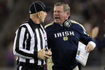 STANFORD, CA - NOVEMBER 26:  Notre Dame Fighting Irish head coach Brian Kelly argues a call with side judge Glenn Crowther during their game against the Stanford Cardinal at Stanford Stadium on November 26, 2011 in Stanford, California.  (Photo by Ezra Shaw/Getty Images)