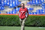 GAINESVILLE, FL - OCTOBER 17: Coach Bobby Petrino of the Arkansas Razorbacks walks the field before play against the Florida Gators October 17, 2009 at Ben Hill Griffin Stadium in Gainesville, Florida.  (Photo by Al Messerschmidt/Getty Images)
