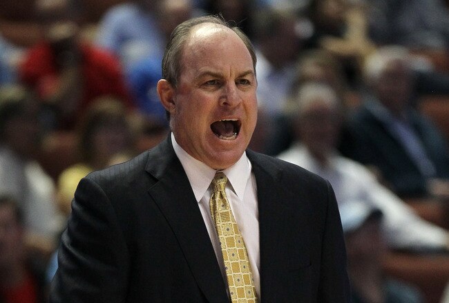 ANAHEIM, CA - JANUARY 05:  Head coach Ben Howland of the UCLA Bruins shouts instructions during the game against the Arizona Wildcats at the Honda Center on January 5, 2012 in Anaheim, California.  UCLA won 65-58.  (Photo by Stephen Dunn/Getty Images)