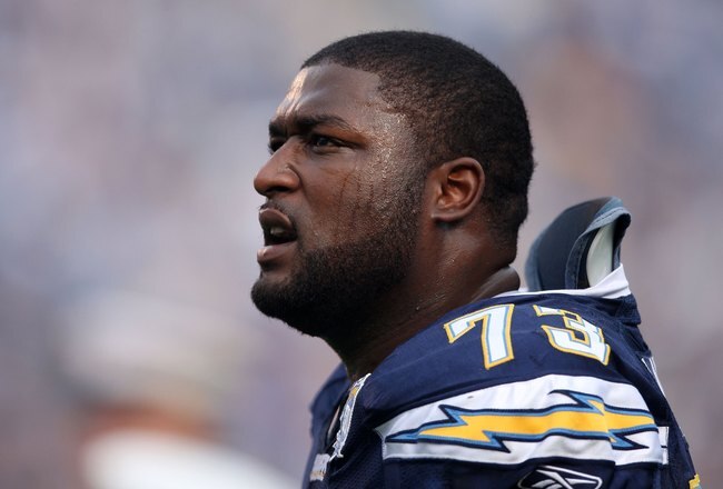SAN DIEGO - JANUARY 17:  Tackle Marcus McNeill #73 of the San Diego Chargers walks on the field during the AFC Divisional Playoff Game against the New York Jets at Qualcomm Stadium on January 17, 2010 in San Diego, California.  (Photo by Donald Miralle/Getty Images)