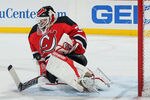 NEWARK, NJ - FEBRUARY 05: Martin Brodeur #30 of the New Jersey Devils makes a save against the Pittsburgh Penguins at Prudential Center on February 5, 2012 in Newark, New Jersey. The Devils defeated the Penguins 4-2. (Photo by Mike Stobe/Getty Images)