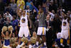 OAKLAND, CA - JANUARY 10:  Monta Ellis #8 of the Golden State Warriors celebrates after they beat the Miami Heat at Oracle Arena on January 10, 2012 in Oakland, California.  NOTE TO USER: User expressly acknowledges and agrees that, by downloading and or using this photograph, User is consenting to the terms and conditions of the Getty Images License Agreement.  (Photo by Ezra Shaw/Getty Images)