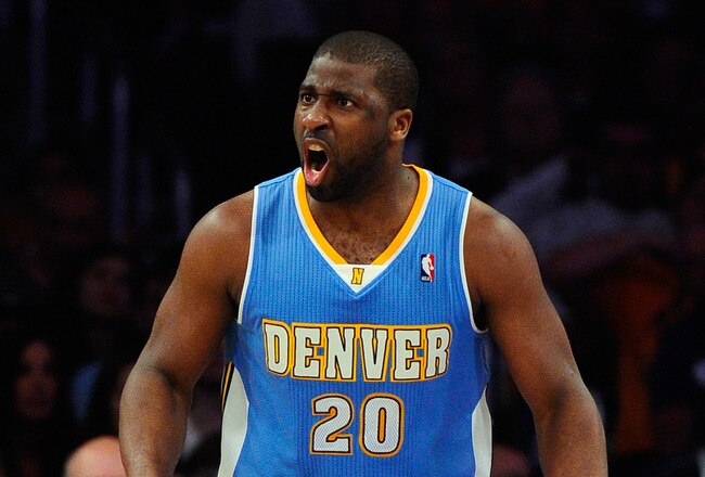 LOS ANGELES, CA - APRIL 03:  Raymond Felton #20 of the Denver Nuggets reacts during the game against the Los Angeles Lakers at Staples Center on April 3, 2011 in Los Angeles, California. NOTE TO USER: User expressly acknowledges and agrees that, by downloading and or using this photograph, User is consenting to the terms and conditions of the Getty Images License Agreement.  (Photo by Kevork Djansezian/Getty Images)