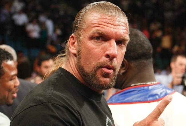 LAS VEGAS - SEPTEMBER 19:  WWE wrestler Triple H poses in the ring after the Floyd Mayweather Jr. and Juan Manuel Marquez of Mexico welterweight bout at the MGM Grand Garden Arena September 19, 2009 in Las Vegas, Nevada. (Photo by Ethan Miller/Getty Images)