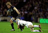 EDINBURGH, SCOTLAND - FEBRUARY 04:  David Denton of Scotland is tackled by Tom Croft of England during the RBS Six Nations match between Scotland and England at Murrayfield Stadium on February 4, 2012 in Edinburgh, Scotland.  (Photo by Jeff J Mitchell/Getty Images)