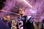 INDIANAPOLIS, IN - FEBRUARY 05:  Tom Brady #12 of the New England Patriots celebrates after losing to the New York Giants by a score of 21-17 in Super Bowl XLVI at Lucas Oil Stadium on February 5, 2012 in Indianapolis, Indiana.  (Photo by Elsa/Getty Images)