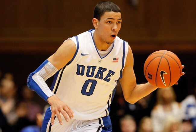 DURHAM, NC - NOVEMBER 18:  Austin Rivers #0 of the Duke Blue Devils dribbles up the court against the Davidson Wildcats during their game at Cameron Indoor Stadium on November 18, 2011 in Durham, North Carolina.  (Photo by Streeter Lecka/Getty Images)