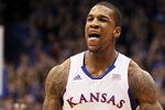 LAWRENCE, KS - JANUARY 04:  Thomas Robinson #0 of the Kansas Jayhawks celebrates after scoring during the game against  the Kansas State Wildcats on January 4, 2012 at Allen Fieldhouse in Lawrence, Kansas.  (Photo by Jamie Squire/Getty Images)