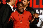 LAS VEGAS - APRIL 30:  Boxer Andre Berto reacts to the crowd from the stage before the start of the Floyd Mayweather Jr. and Shane Mosley weigh-in at the MGM Grand Garden Arena on April 30, 2010 in Las Vegas, Nevada. Mayweather and Mosley will meet in a 12-round welterweight bout on May 1, 2010 in Las Vegas.  (Photo by Ethan Miller/Getty Images)